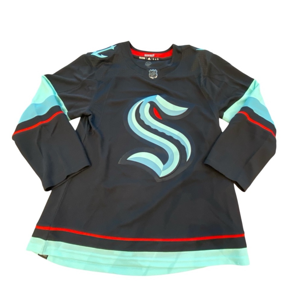 Adidas NHL Seattle Kraken Authentic Home Hockey Jersey Black Blue GT5622 Size 46